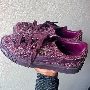 Womens Puma Platform Element Sneakers in Purple Suede